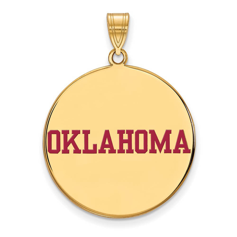 14k Gold Plated Silver U. of Oklahoma XL Enamel Disc Pendant, Item P21316 by The Black Bow Jewelry Co.