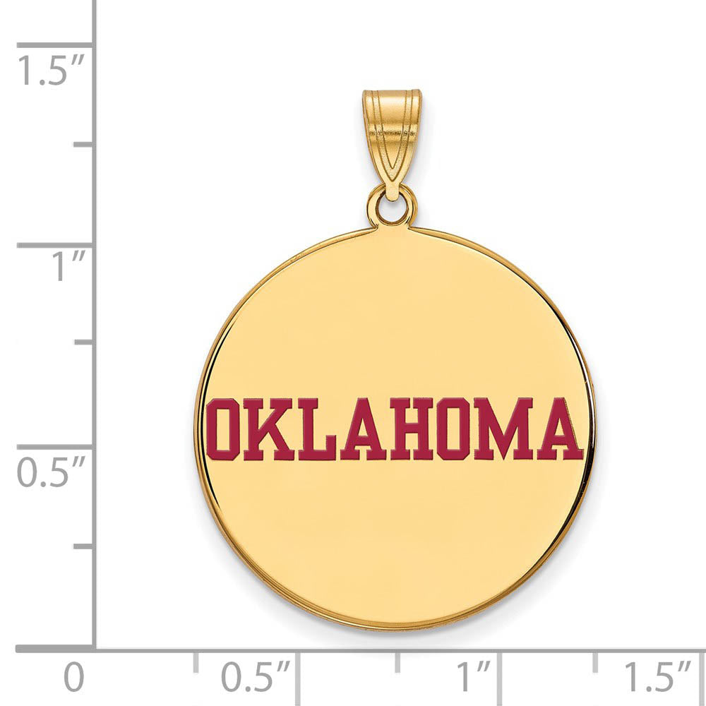 Alternate view of the 14k Gold Plated Silver U. of Oklahoma XL Enamel Disc Pendant by The Black Bow Jewelry Co.