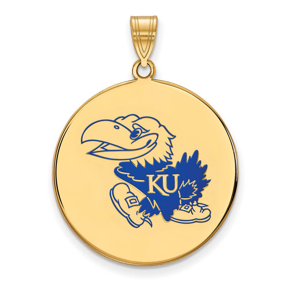 14k Gold Plated Silver U. of Kansas XL Enamel Disc Pendant, Item P21318 by The Black Bow Jewelry Co.