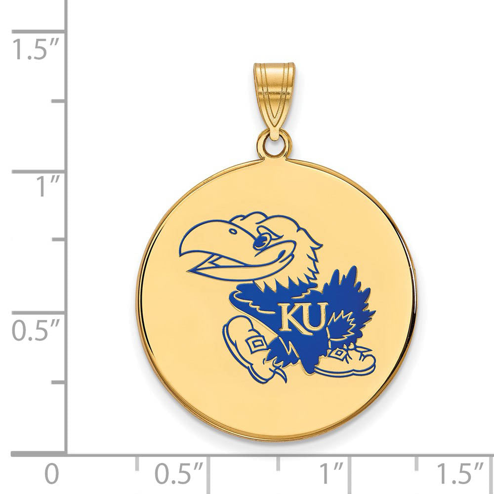 Alternate view of the 14k Gold Plated Silver U. of Kansas XL Enamel Disc Pendant by The Black Bow Jewelry Co.