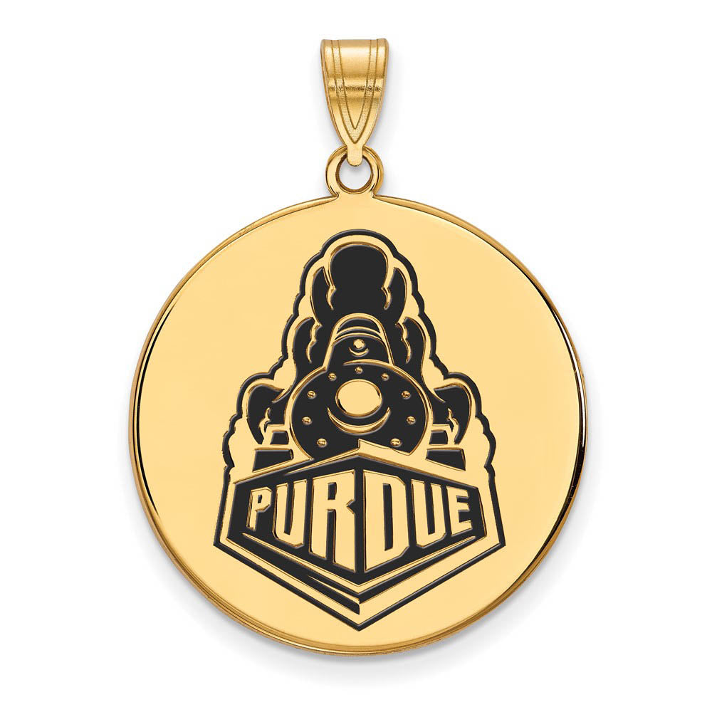 14k Gold Plated Silver Purdue XL Enamel Logo Disc Pendant, Item P21319 by The Black Bow Jewelry Co.
