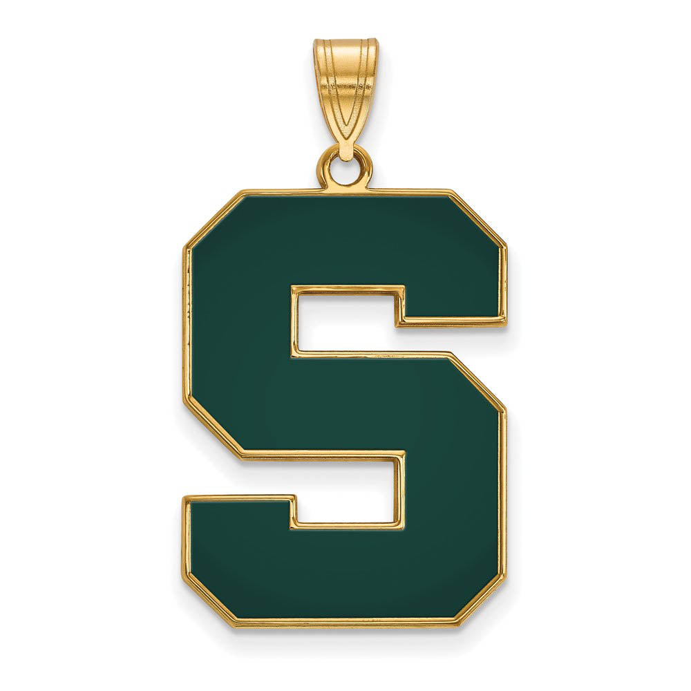 14k Gold Plated Silver Michigan State XL Enamel 'S' Pendant, Item P21321 by The Black Bow Jewelry Co.