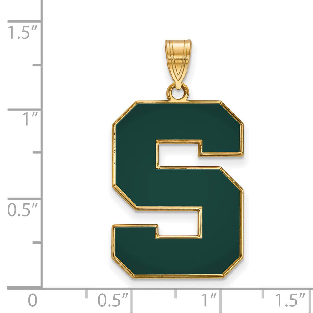Alternate view of the 14k Gold Plated Silver Michigan State XL Enamel 'S' Pendant by The Black Bow Jewelry Co.