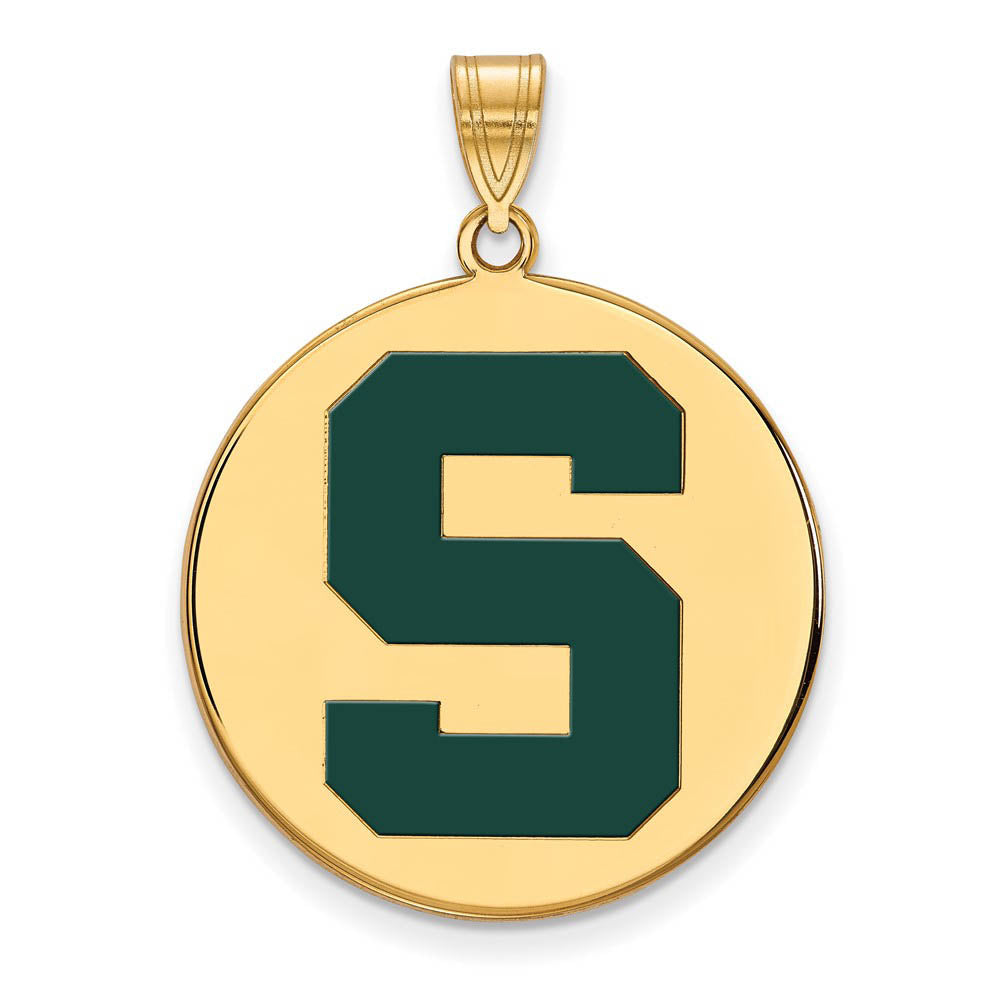 14k Gold Plated Silver Michigan State XL Enamel 'S' Disc Pendant, Item P21322 by The Black Bow Jewelry Co.