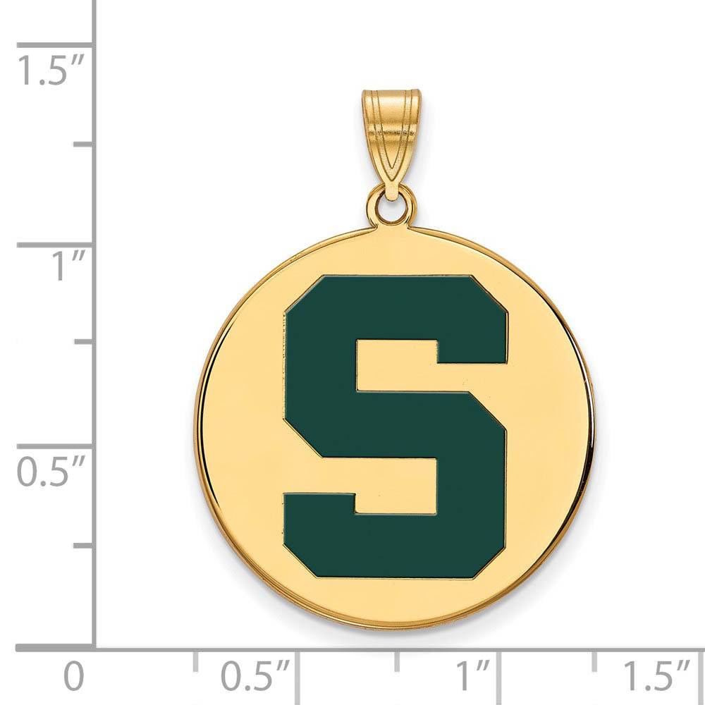 Alternate view of the 14k Gold Plated Silver Michigan State XL Enamel 'S' Disc Pendant by The Black Bow Jewelry Co.