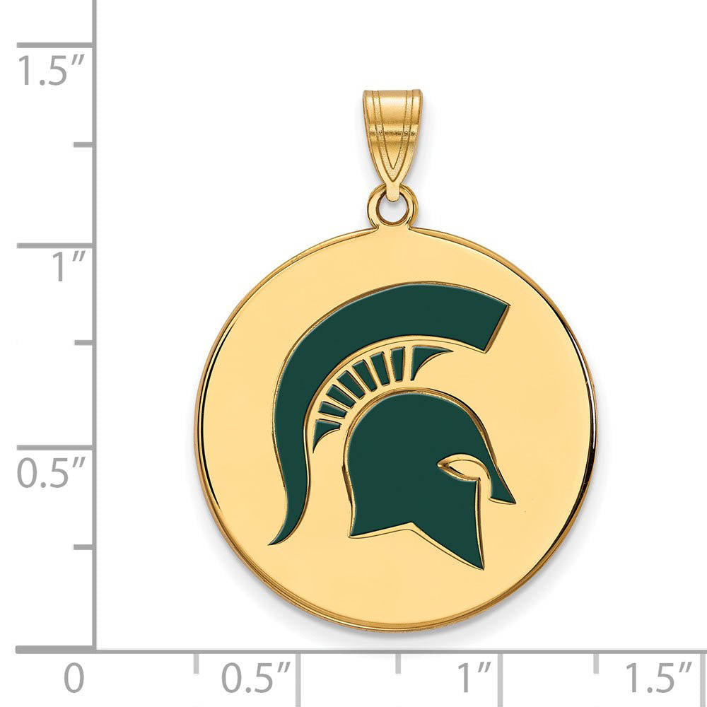 Alternate view of the 14k Gold Plated Silver Michigan State XL Enamel Disc Pendant by The Black Bow Jewelry Co.