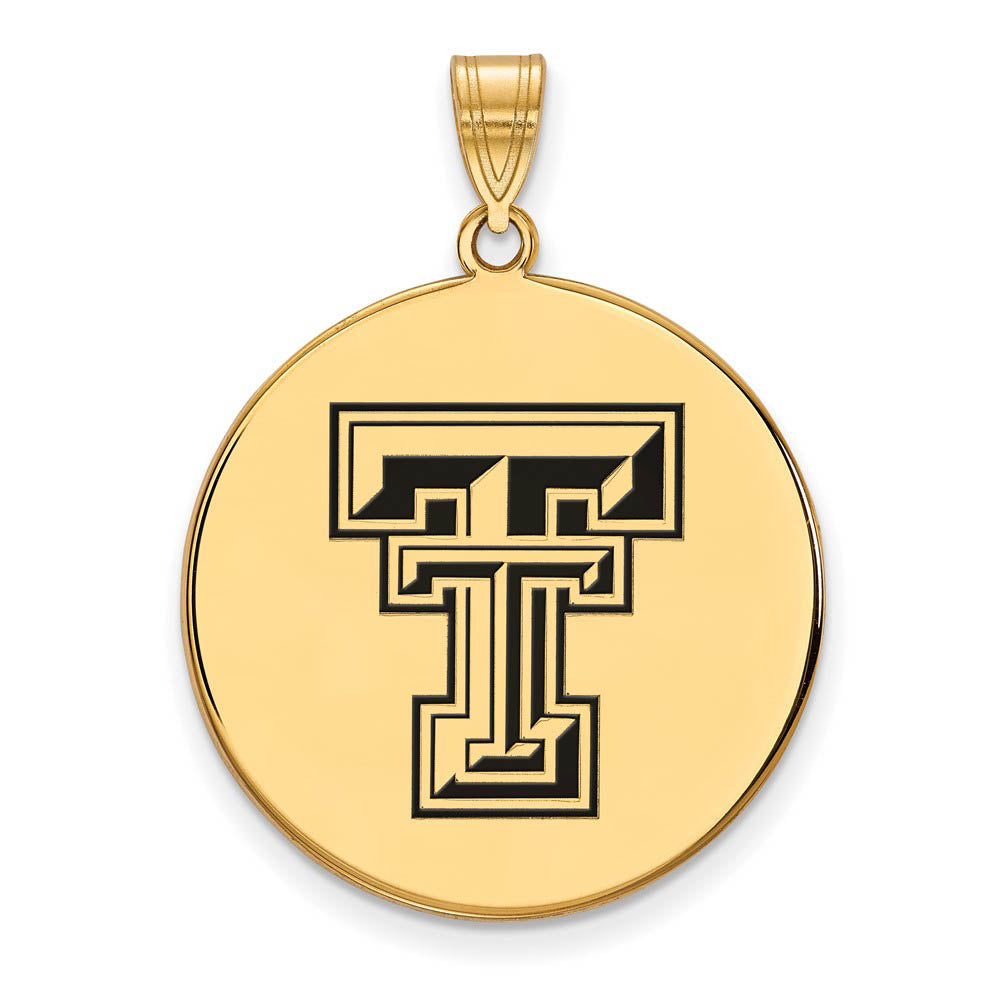 14k Gold Plated Silver Texas Tech U. XL Enamel Disc Pendant, Item P21327 by The Black Bow Jewelry Co.