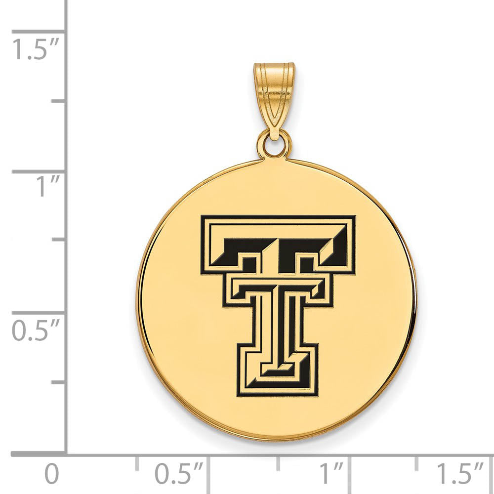 Alternate view of the 14k Gold Plated Silver Texas Tech U. XL Enamel Disc Pendant by The Black Bow Jewelry Co.