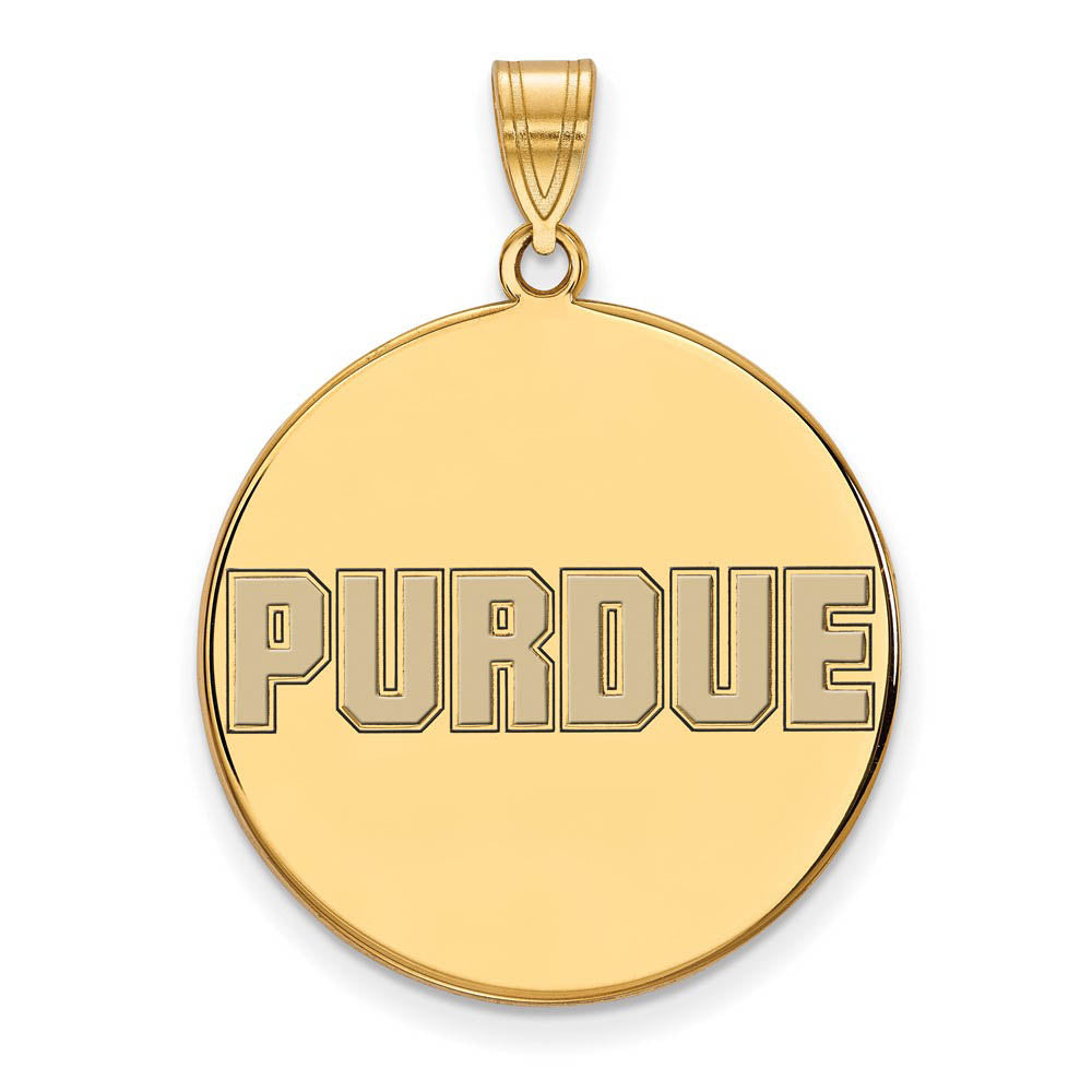 14k Gold Plated Silver Purdue XL Enamel Script Disc Pendant, Item P21330 by The Black Bow Jewelry Co.