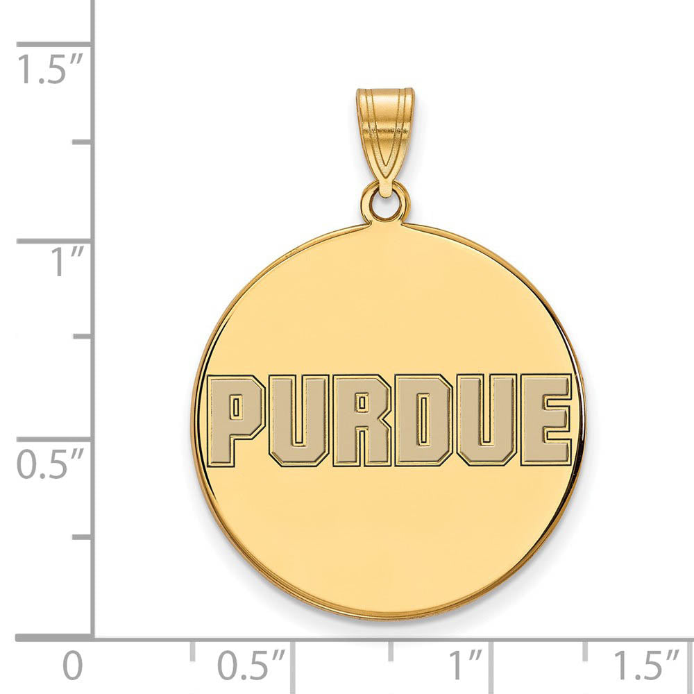 Alternate view of the 14k Gold Plated Silver Purdue XL Enamel Script Disc Pendant by The Black Bow Jewelry Co.