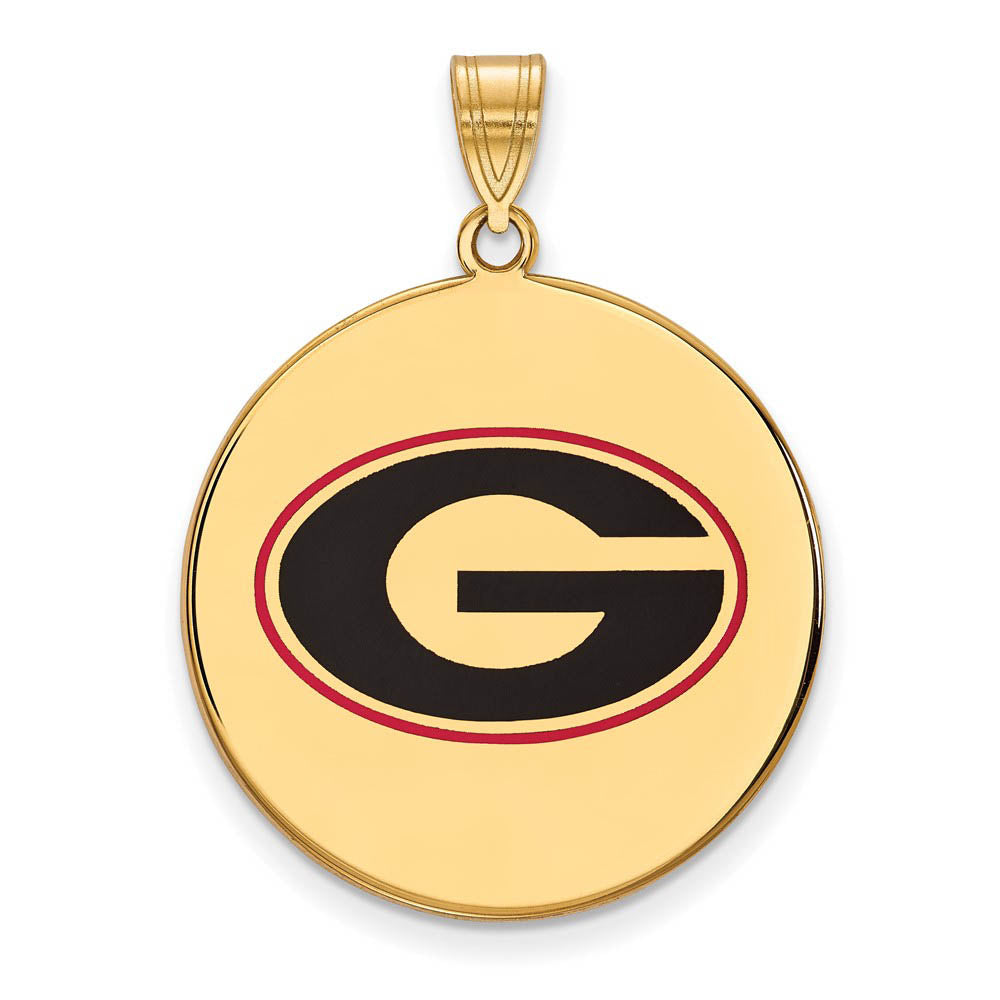 14k Gold Plated Silver U. of Georgia XL Enameled Pendant, Item P21331 by The Black Bow Jewelry Co.