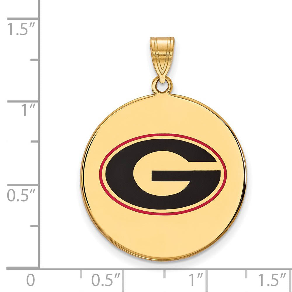 Alternate view of the 14k Gold Plated Silver U. of Georgia XL Enameled Pendant by The Black Bow Jewelry Co.