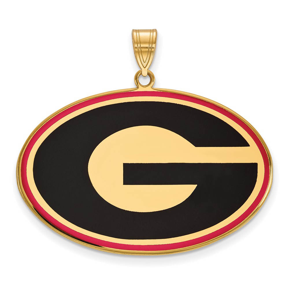 14k Gold Plated Silver U. of Georgia XL Enamel Pendant, Item P21333 by The Black Bow Jewelry Co.