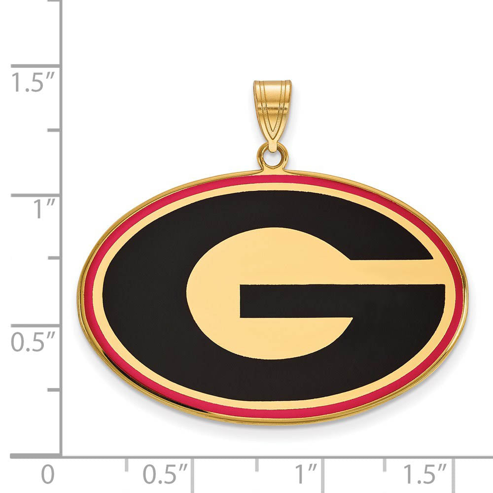 Alternate view of the 14k Gold Plated Silver U. of Georgia XL Enamel Pendant by The Black Bow Jewelry Co.