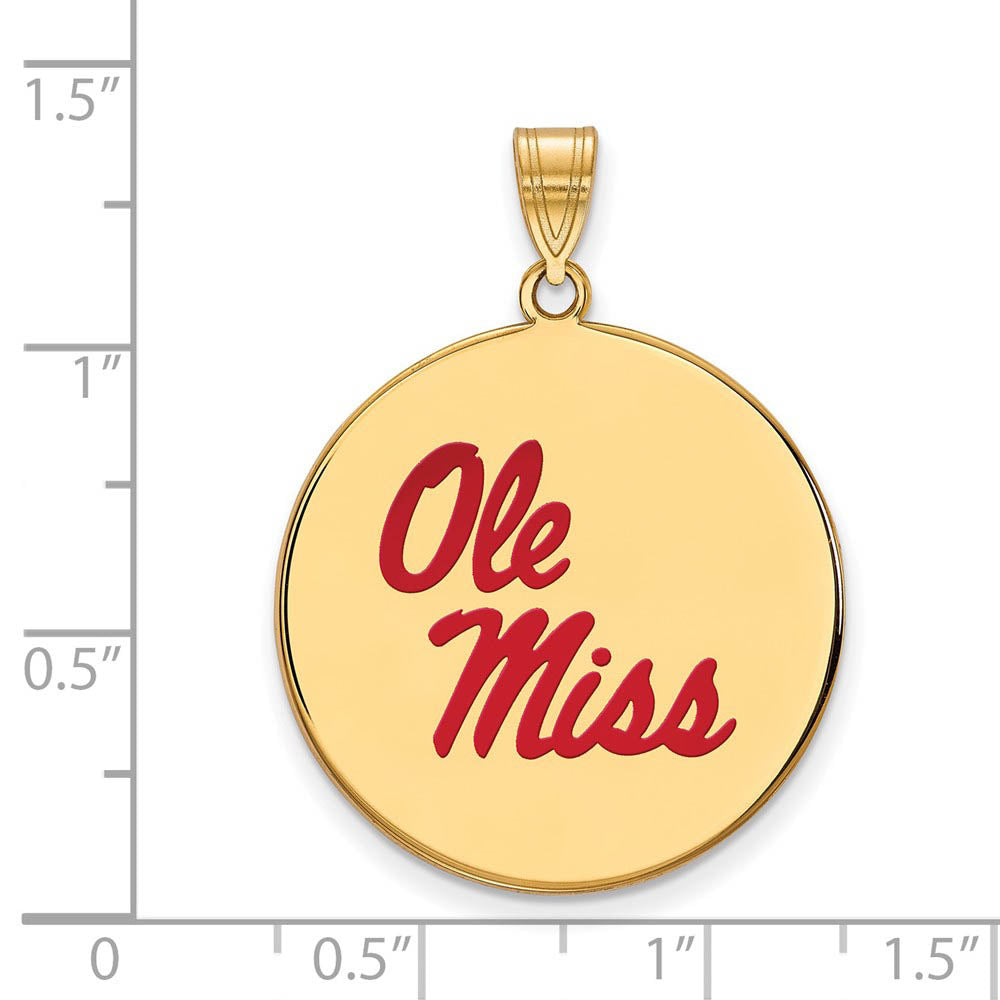 Alternate view of the 14k Gold Plated Silver U. of Mississippi XL Enamel Disc Pendant by The Black Bow Jewelry Co.
