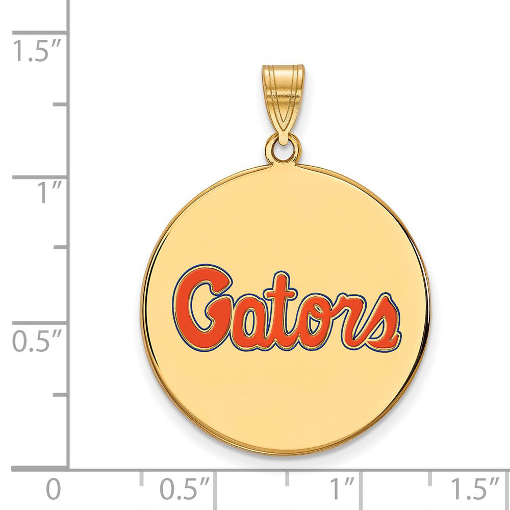 Alternate view of the 14k Gold Plated Silver U of Florida XL Enamel Disc Pendant by The Black Bow Jewelry Co.