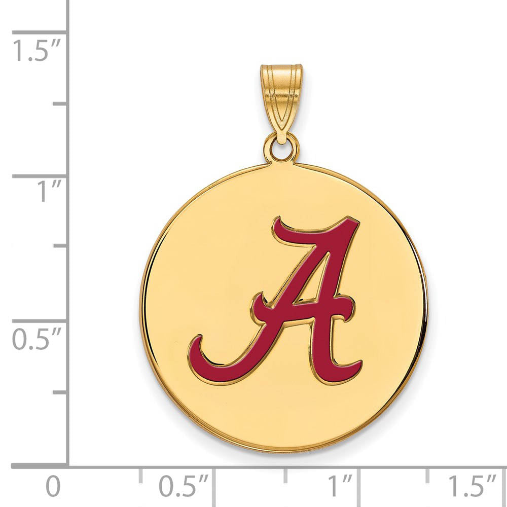 Alternate view of the 14k Gold Plated Silver U. of Alabama XL Enamel Disc Pendant by The Black Bow Jewelry Co.