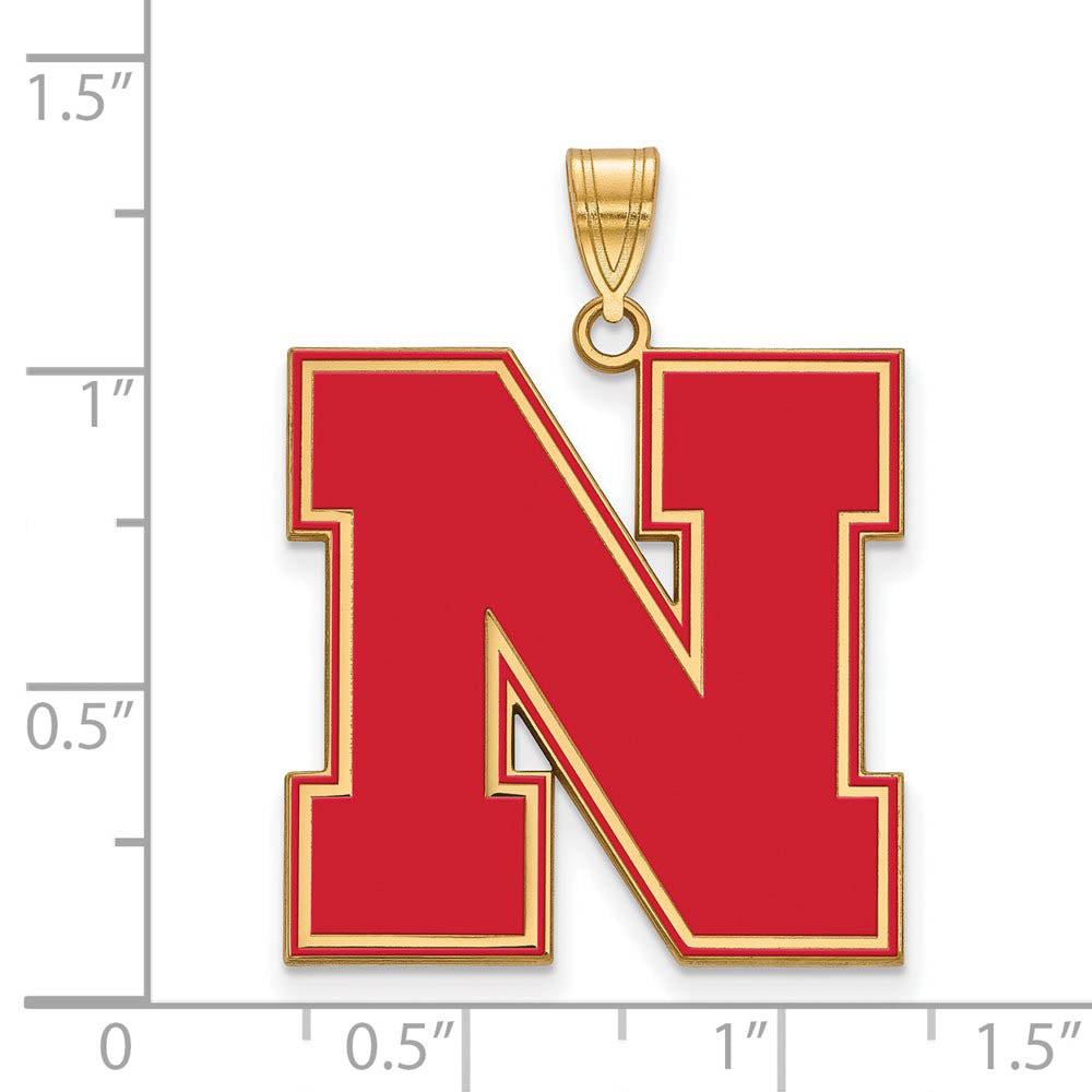 Alternate view of the 14k Gold Plated Silver U. of Nebraska XL Enamel Pendant by The Black Bow Jewelry Co.