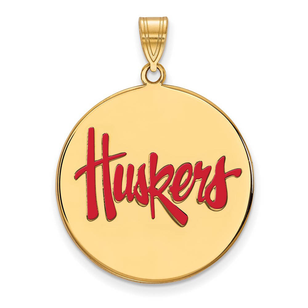 14k Gold Plated Silver U. of Nebraska XL Enamel Disc Pendant, Item P21340 by The Black Bow Jewelry Co.