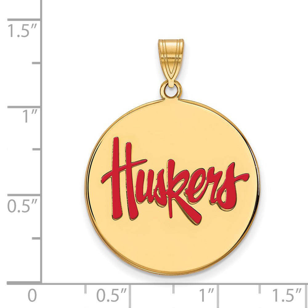Alternate view of the 14k Gold Plated Silver U. of Nebraska XL Enamel Disc Pendant by The Black Bow Jewelry Co.