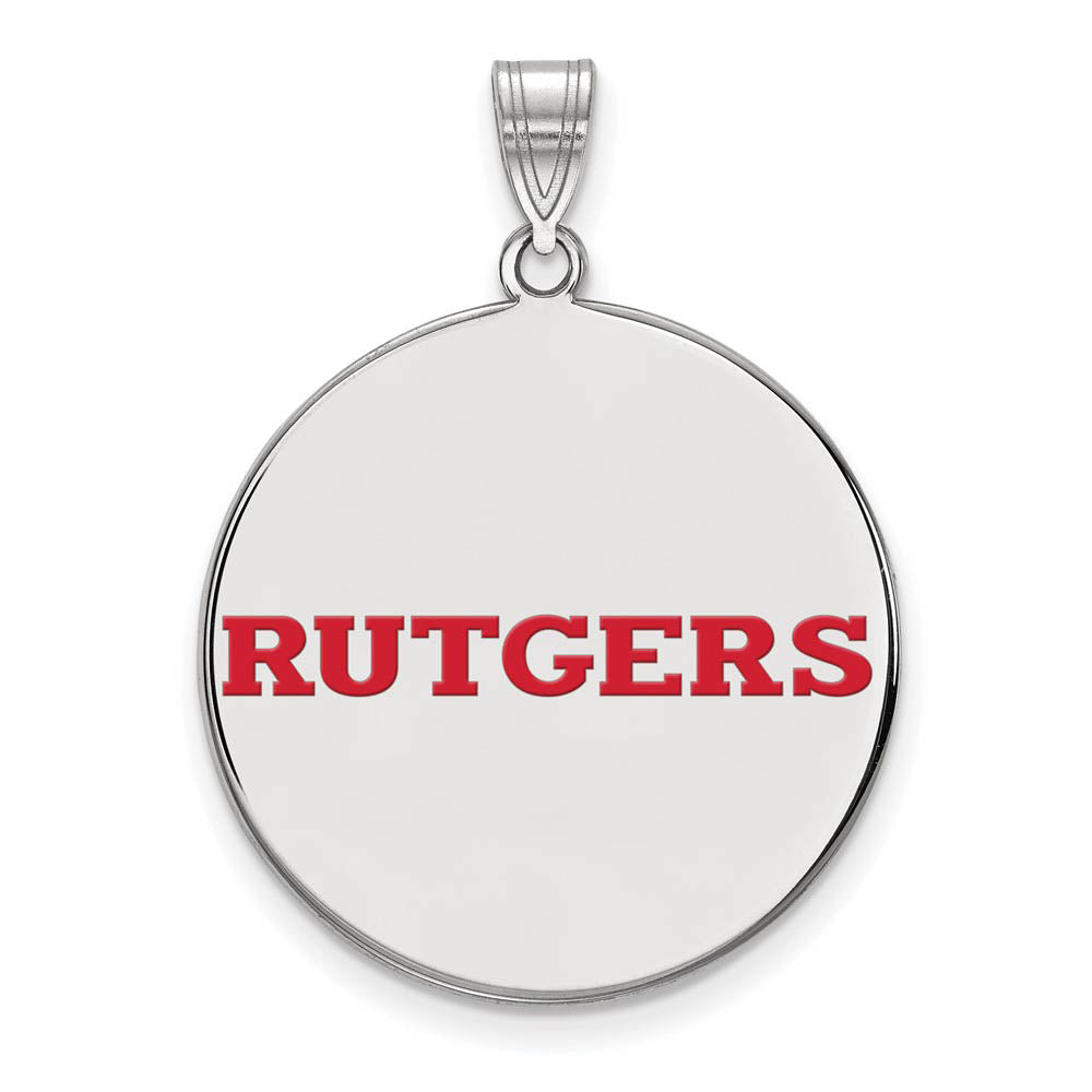 Sterling Silver Rutgers XL Enamel Script Disc Pendant, Item P21406 by The Black Bow Jewelry Co.