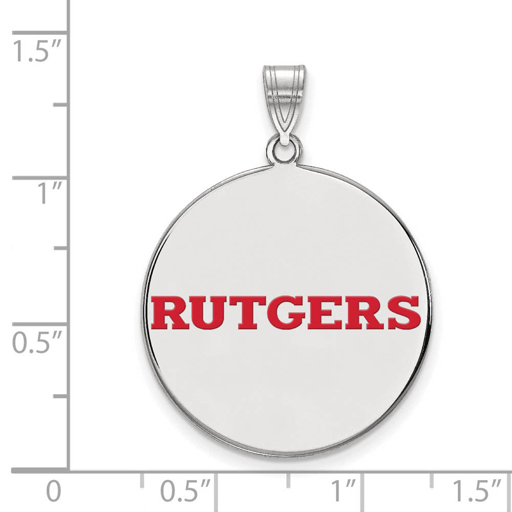 Alternate view of the Sterling Silver Rutgers XL Enamel Script Disc Pendant by The Black Bow Jewelry Co.