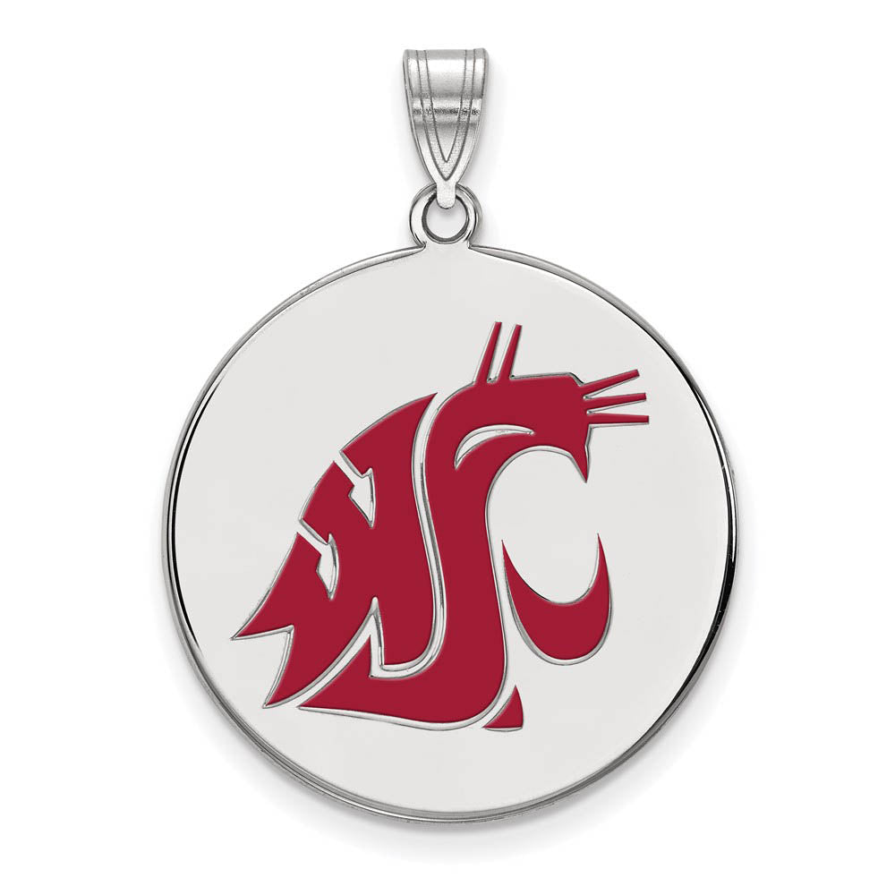Sterling Silver Washington State XL Enamel Mascot Disc Pendant, Item P21409 by The Black Bow Jewelry Co.