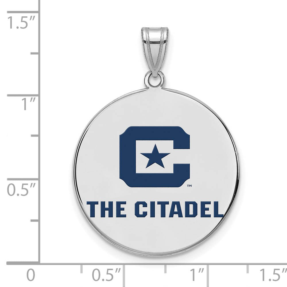 Alternate view of the Rhodium Plated Sterling Silver The Citadel XL Enamel Logo Disc Pendant by The Black Bow Jewelry Co.