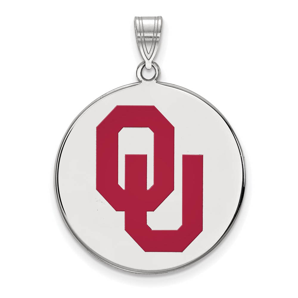 Sterling Silver U. of Oklahoma XL Enamel 'OU' Disc Pendant, Item P21415 by The Black Bow Jewelry Co.