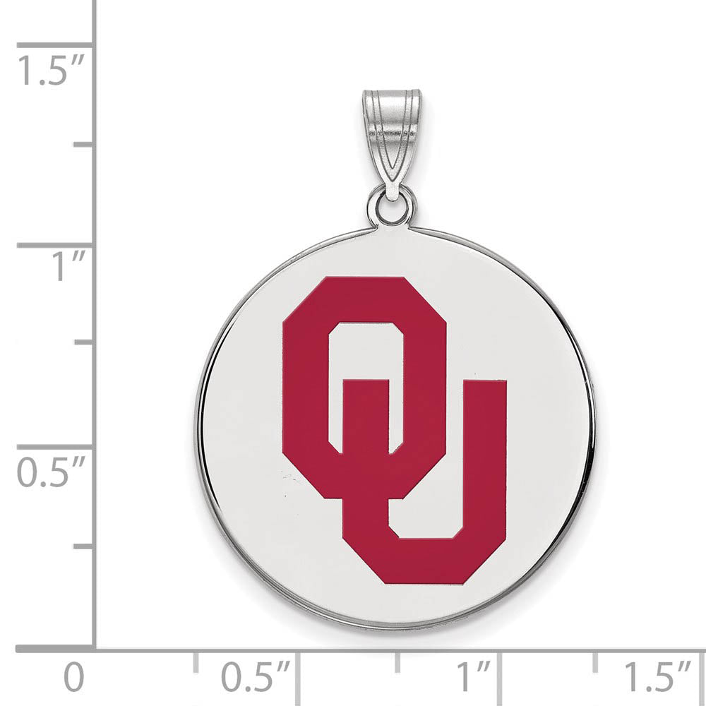 Alternate view of the Sterling Silver U. of Oklahoma XL Enamel 'OU' Disc Pendant by The Black Bow Jewelry Co.