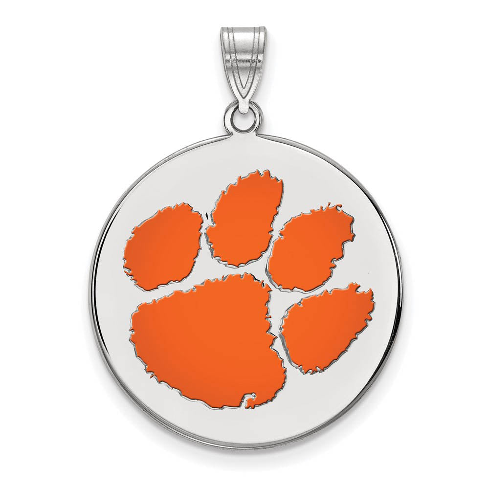 Sterling Silver Clemson U XL Enamel Disc Pendant, Item P21421 by The Black Bow Jewelry Co.