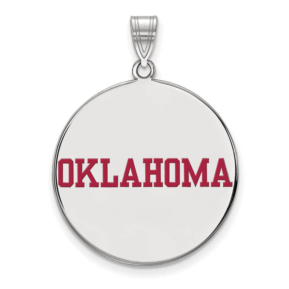 Sterling Silver U. of Oklahoma XL Enamel Disc Pendant, Item P21430 by The Black Bow Jewelry Co.