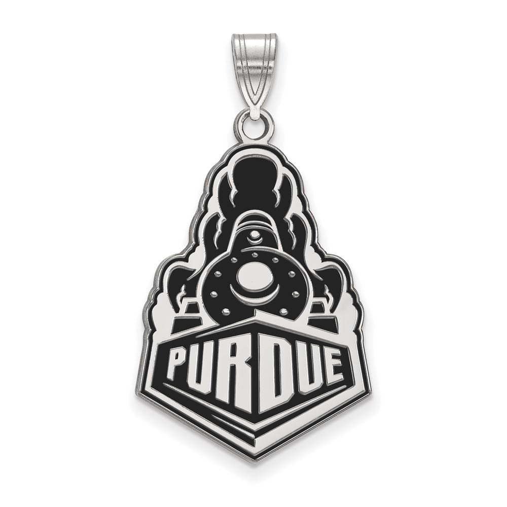 Sterling Silver Purdue XL Enamel Logo Pendant, Item P21431 by The Black Bow Jewelry Co.