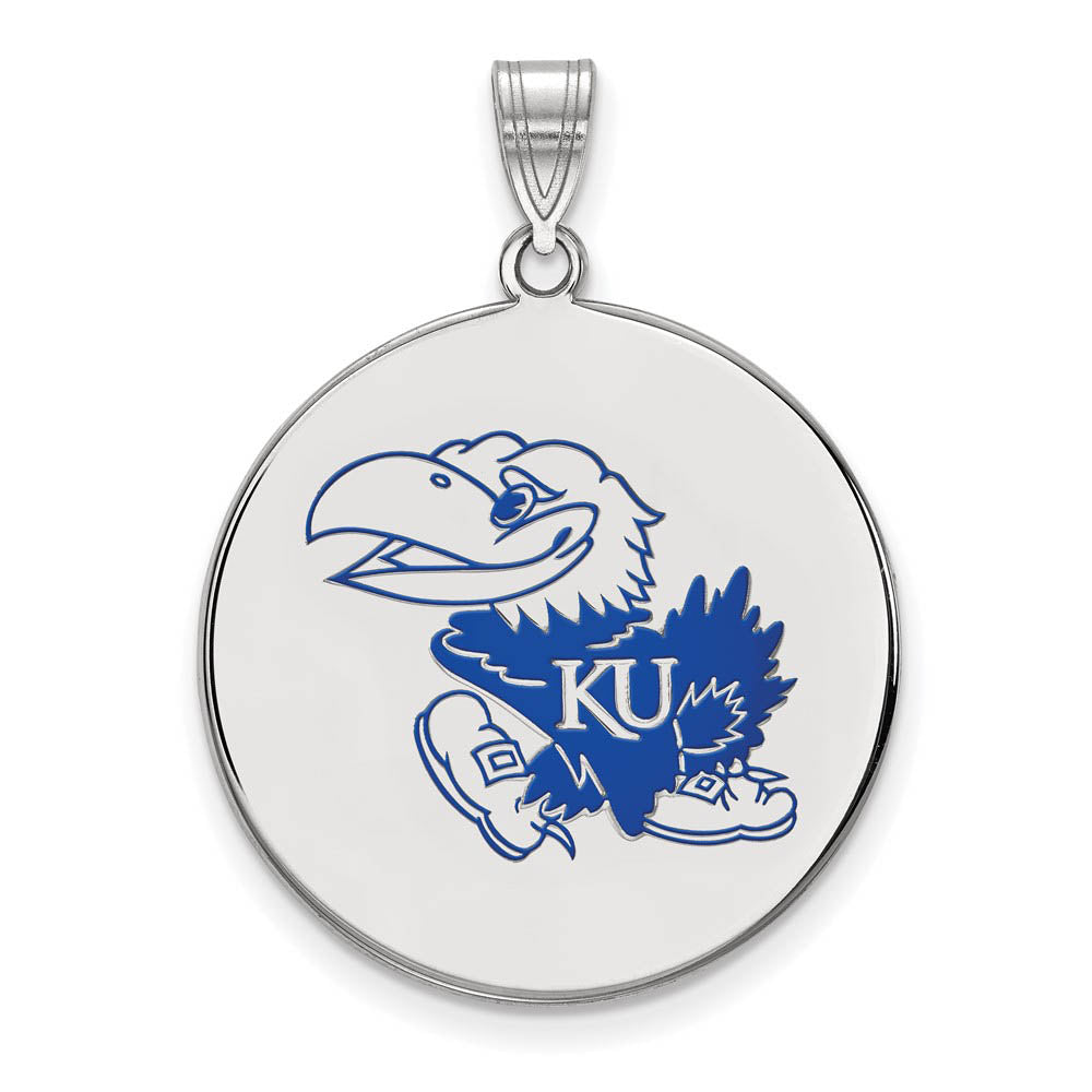 Sterling Silver U. of Kansas XL Enamel Disc Pendant, Item P21432 by The Black Bow Jewelry Co.