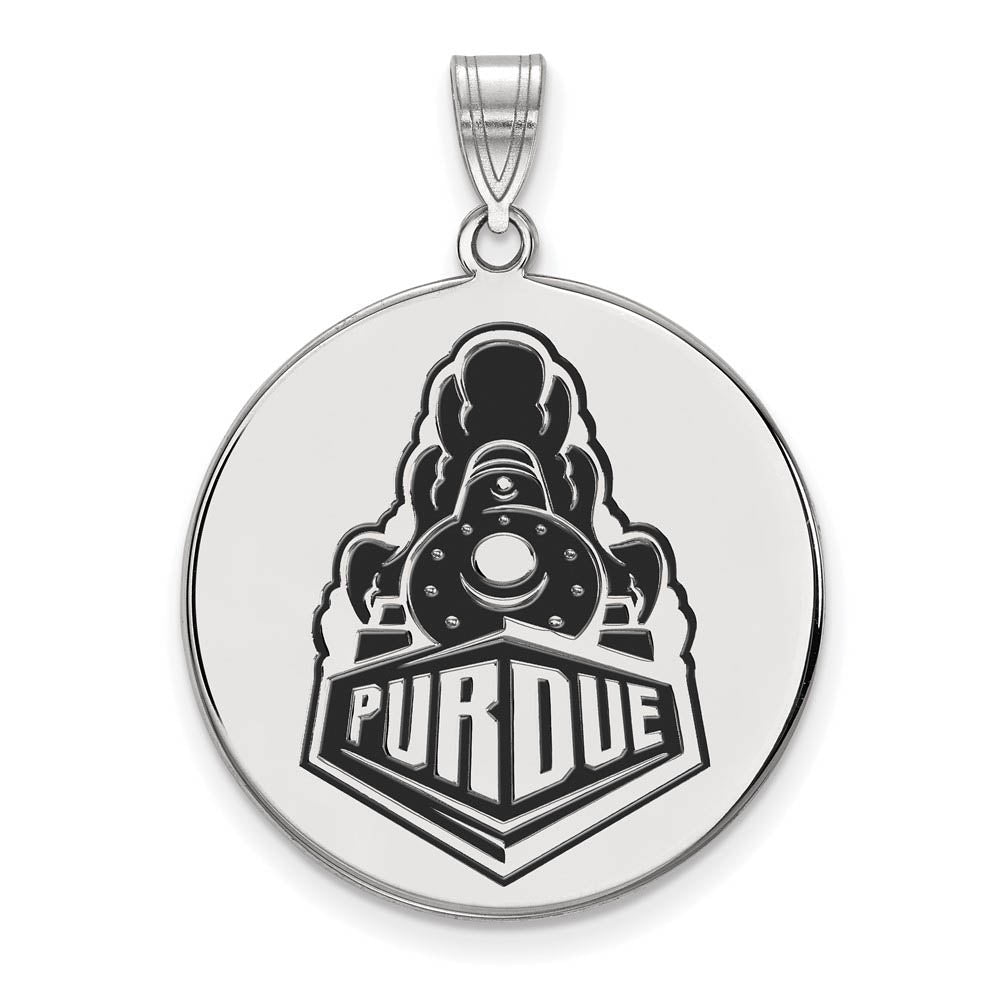 Sterling Silver Purdue XL Enamel Logo Disc Pendant, Item P21434 by The Black Bow Jewelry Co.