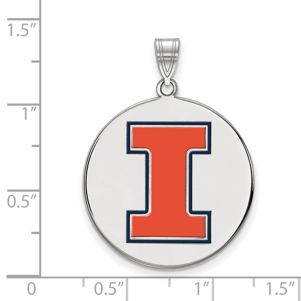 Alternate view of the Sterling Silver U. of Illinois XL Enamel 'I' Disc Pendant by The Black Bow Jewelry Co.