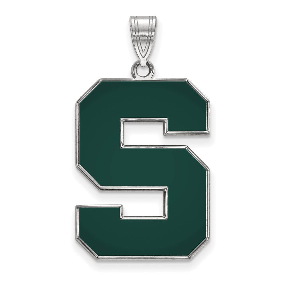 Sterling Silver Michigan State XL Enamel 'S' Pendant, Item P21441 by The Black Bow Jewelry Co.