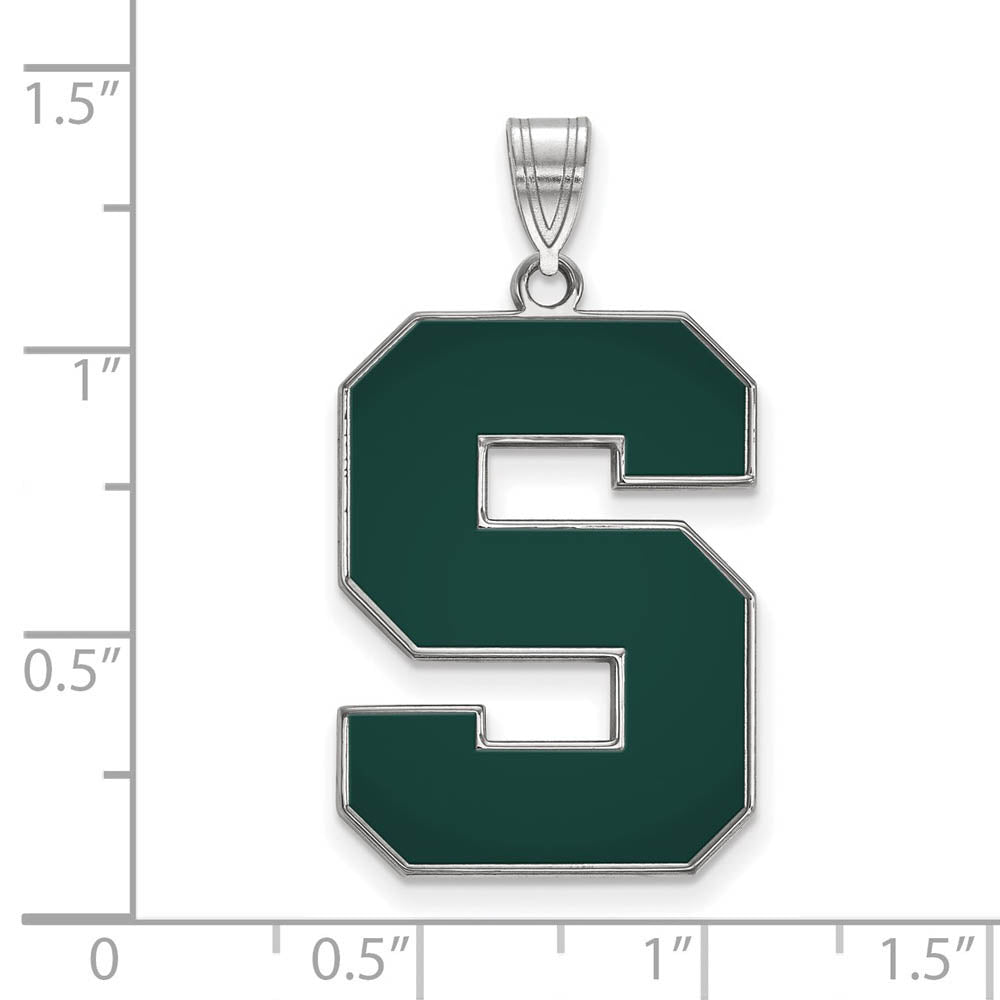 Alternate view of the Sterling Silver Michigan State XL Enamel 'S' Pendant by The Black Bow Jewelry Co.