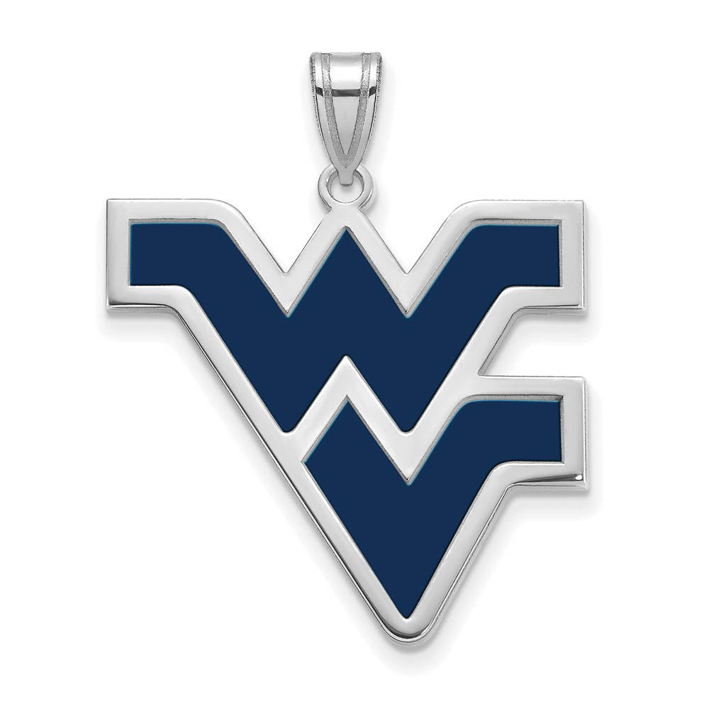Sterling Silver West Virginia U. XL Enamel Logo Pendant, Item P21442 by The Black Bow Jewelry Co.