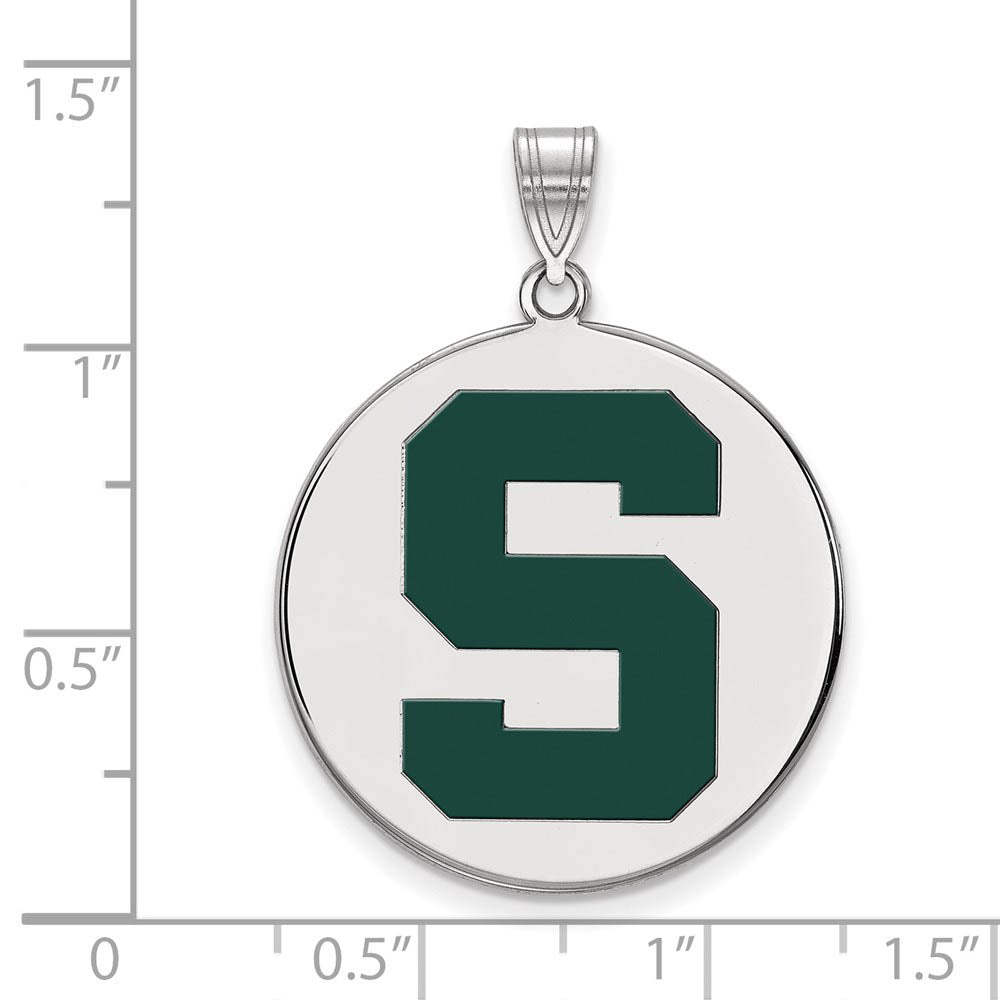 Alternate view of the Sterling Silver Michigan State XL Enamel 'S' Disc Pendant by The Black Bow Jewelry Co.