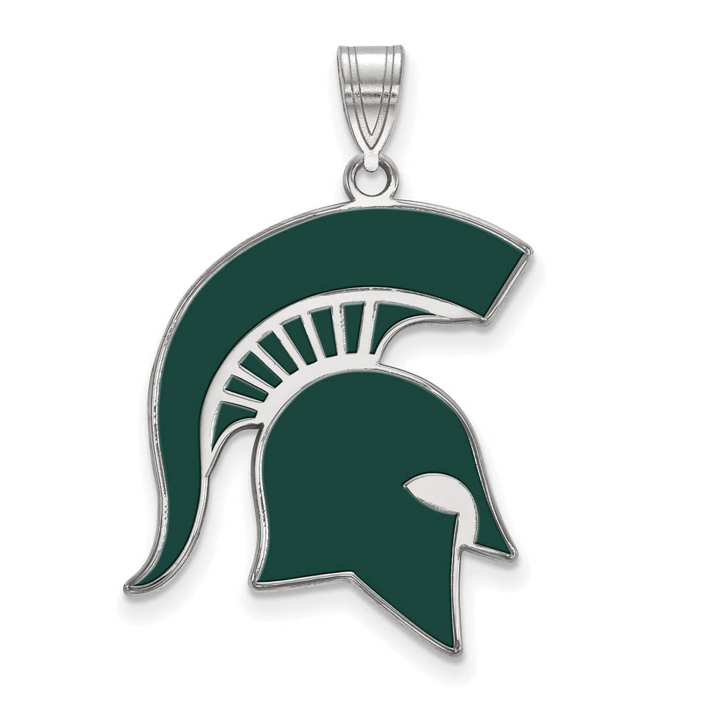 Sterling Silver Michigan State XL Enamel Pendant, Item P21445 by The Black Bow Jewelry Co.