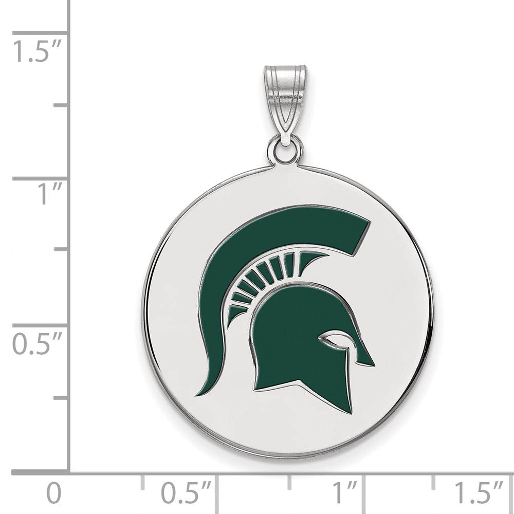 Alternate view of the Sterling Silver Michigan State XL Enamel Logo Disc Pendant by The Black Bow Jewelry Co.