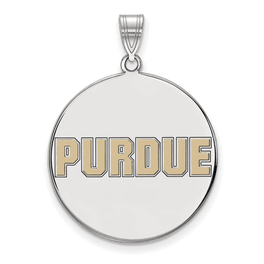 Sterling Silver Purdue XL Enamel Script Disc Pendant, Item P21457 by The Black Bow Jewelry Co.