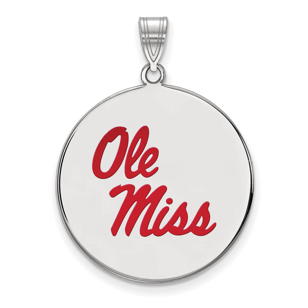 Sterling Silver U. of Mississippi XL Enamel Disc Pendant, Item P21465 by The Black Bow Jewelry Co.