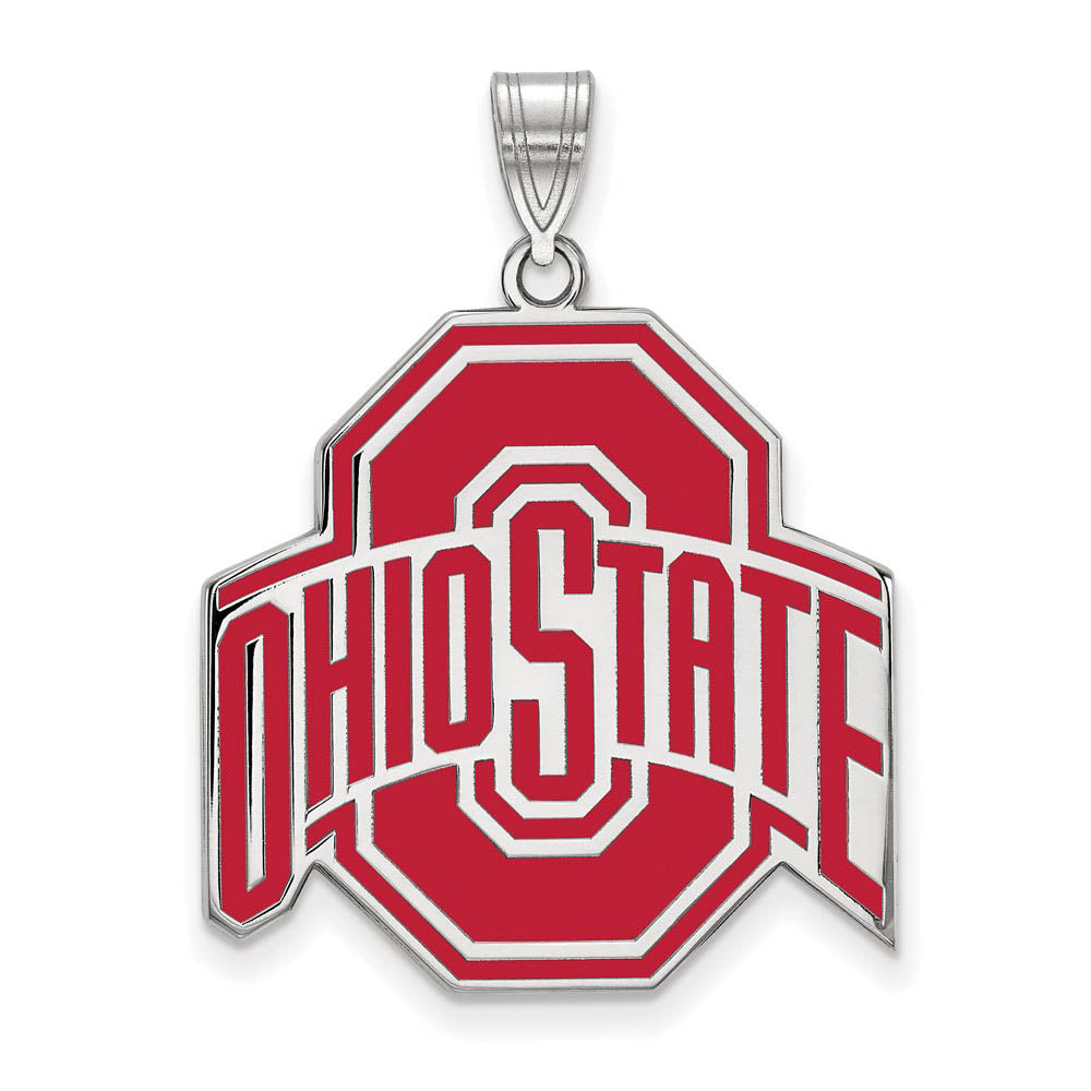 Sterling Silver Ohio State XL Enamel Pendant, Item P21466 by The Black Bow Jewelry Co.