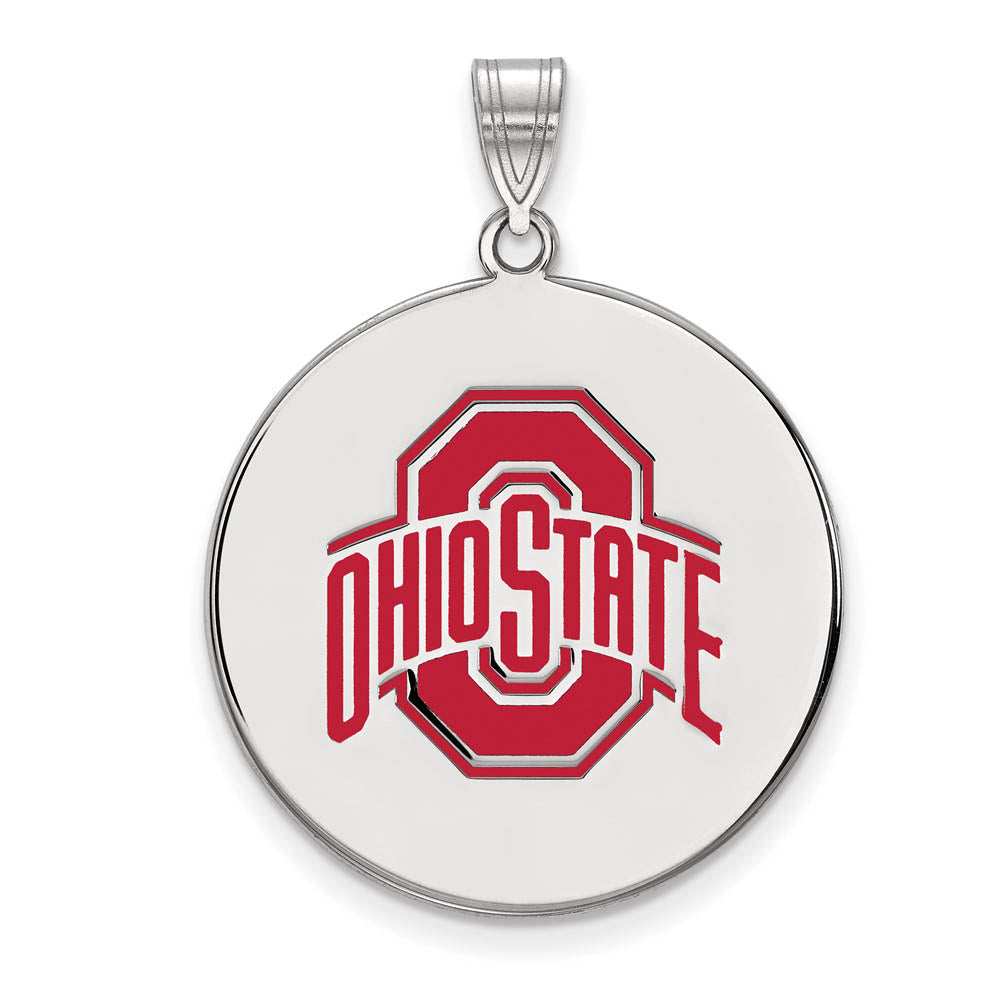 Sterling Silver Ohio State XL Enamel Logo Disc Pendant, Item P21468 by The Black Bow Jewelry Co.