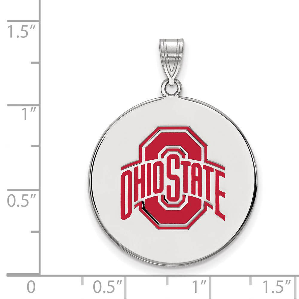 Alternate view of the Sterling Silver Ohio State XL Enamel Logo Disc Pendant by The Black Bow Jewelry Co.