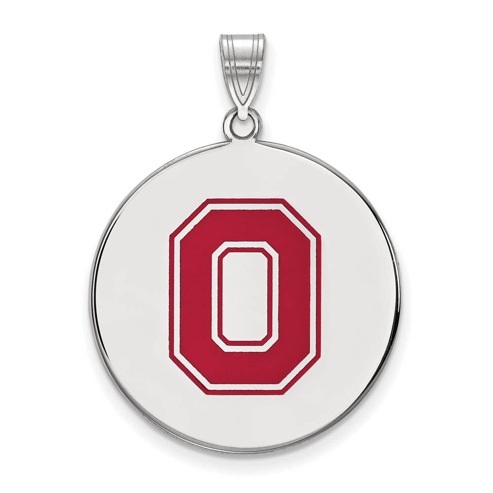 Sterling Silver Ohio State XL Enamel Disc Pendant, Item P21469 by The Black Bow Jewelry Co.