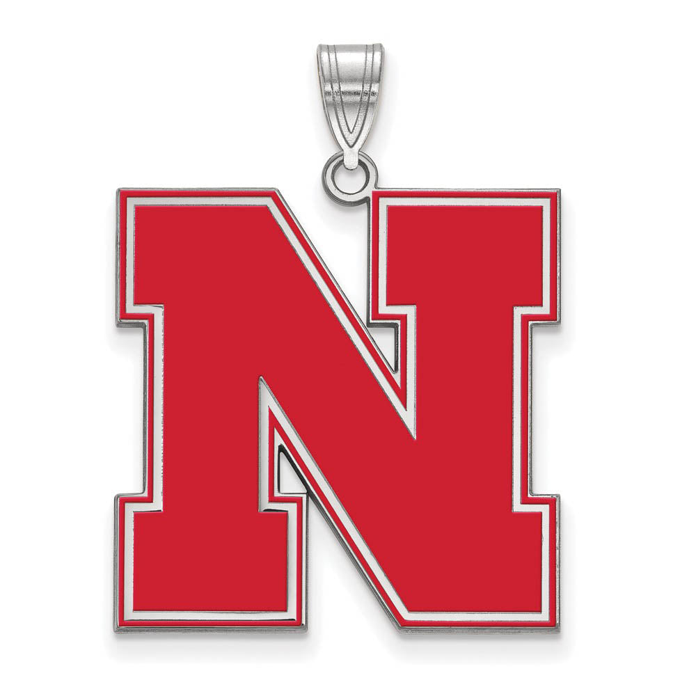 Sterling Silver U. of Nebraska XL Enamel Pendant, Item P21473 by The Black Bow Jewelry Co.