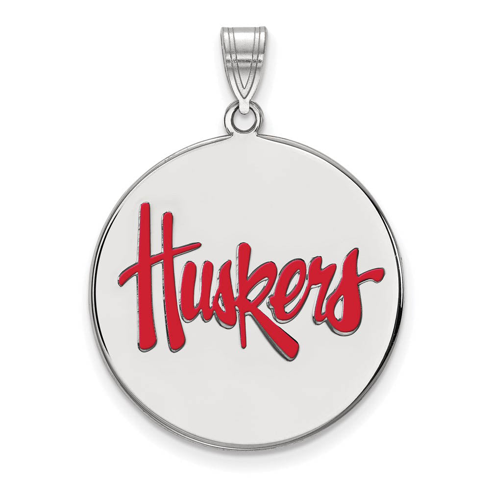Sterling Silver U. of Nebraska XL Enamel Disc Pendant, Item P21474 by The Black Bow Jewelry Co.